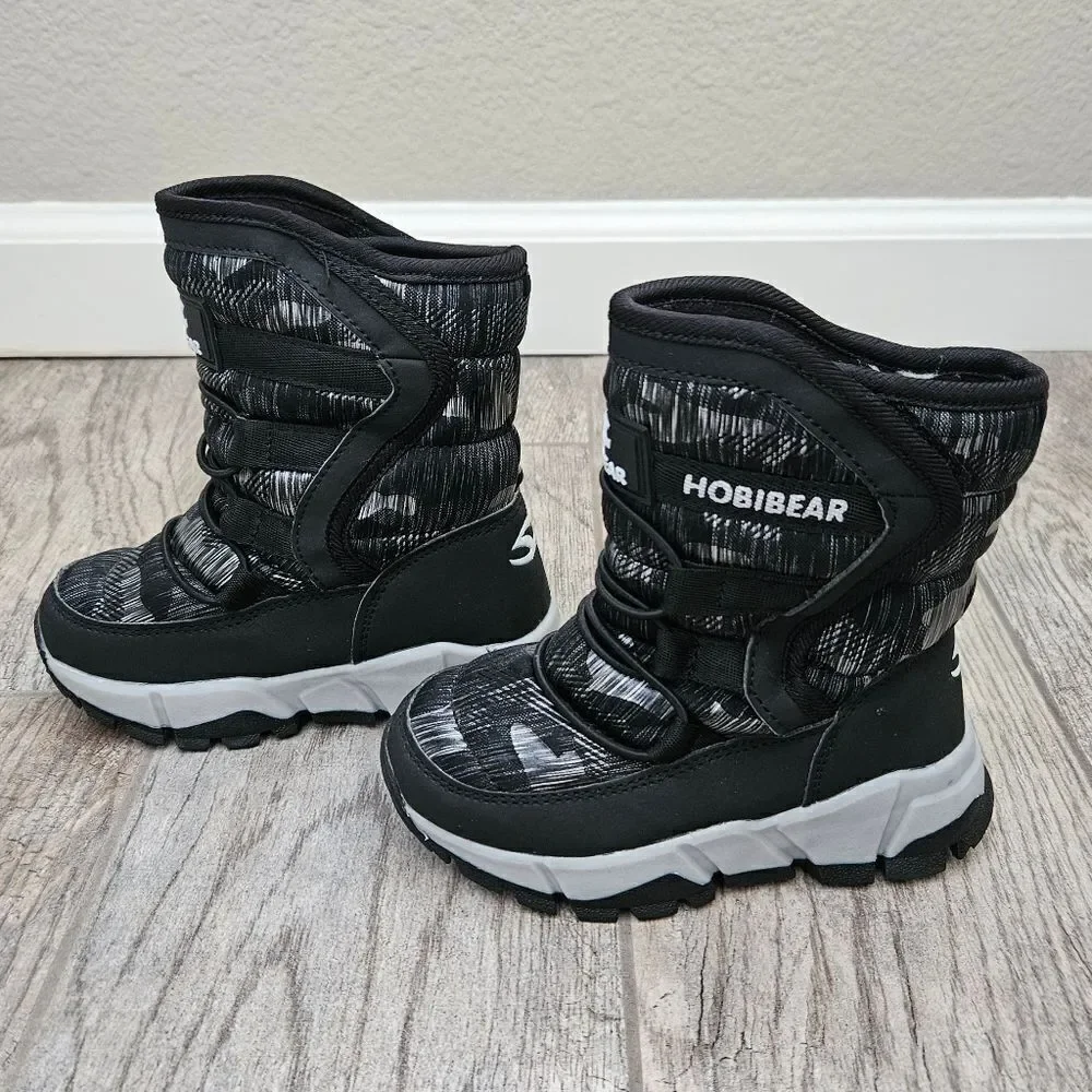 Hobibear Black and Gray Faux Fur Lined Snow Boots Size 8.5 Toddler
